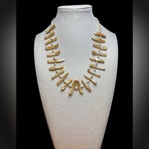 Biwa  Champagne Pearl Gold Filled Claps Necklace 17’